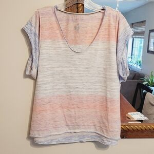 Pilcro Pink Blue Top Tshirt T Shirt V Neck Short Sleeve Casual